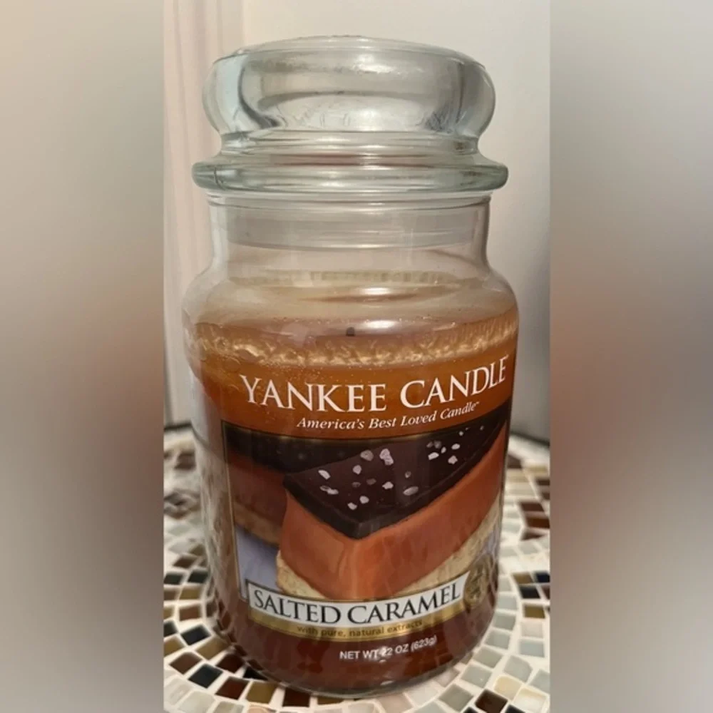 Yankee Candle Salted Caramel Large Jar Candle Lit and Burned Several Times
